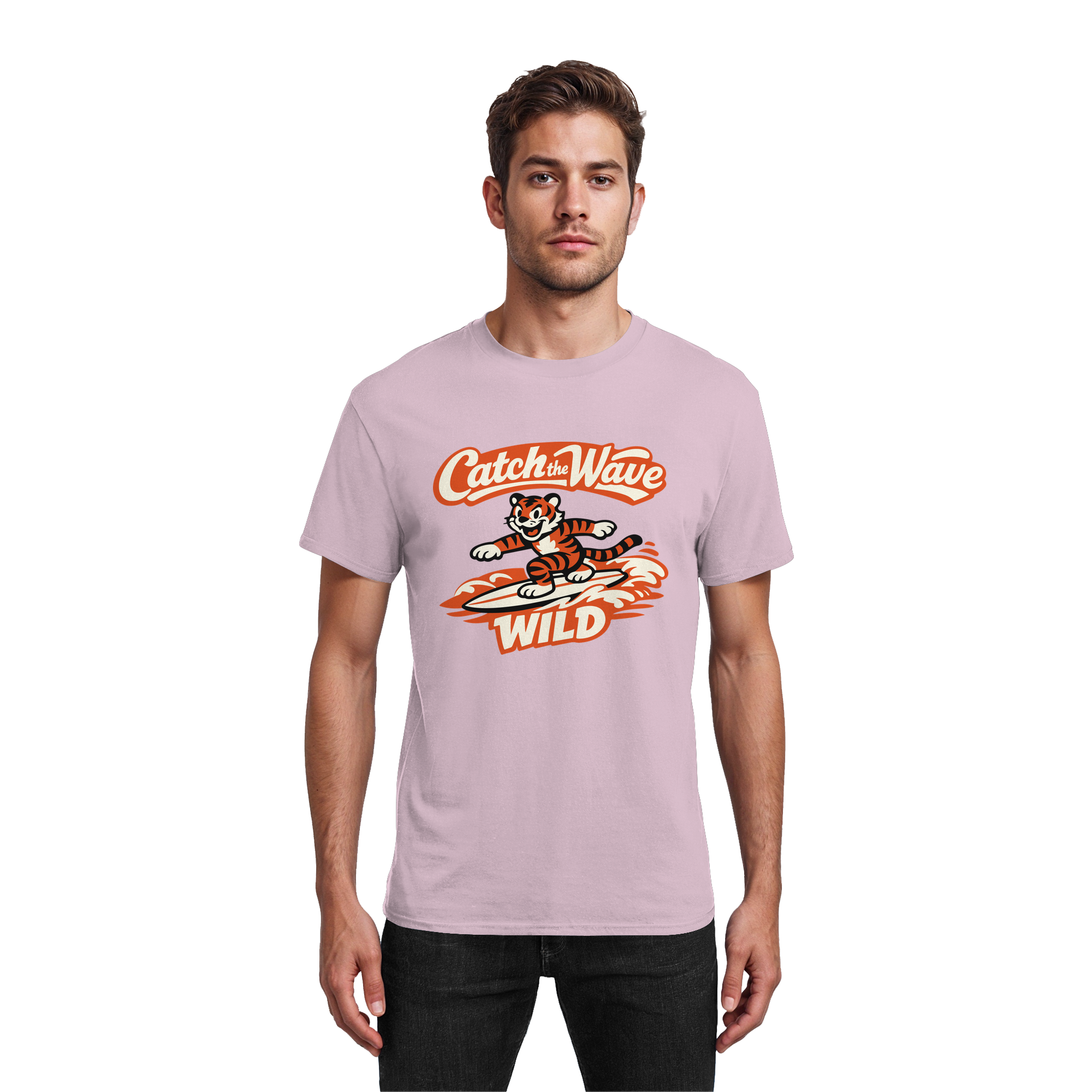 Catch the Wave Tiger – Vintage Surf Wildcat - Heavy Cotton T-Shirt