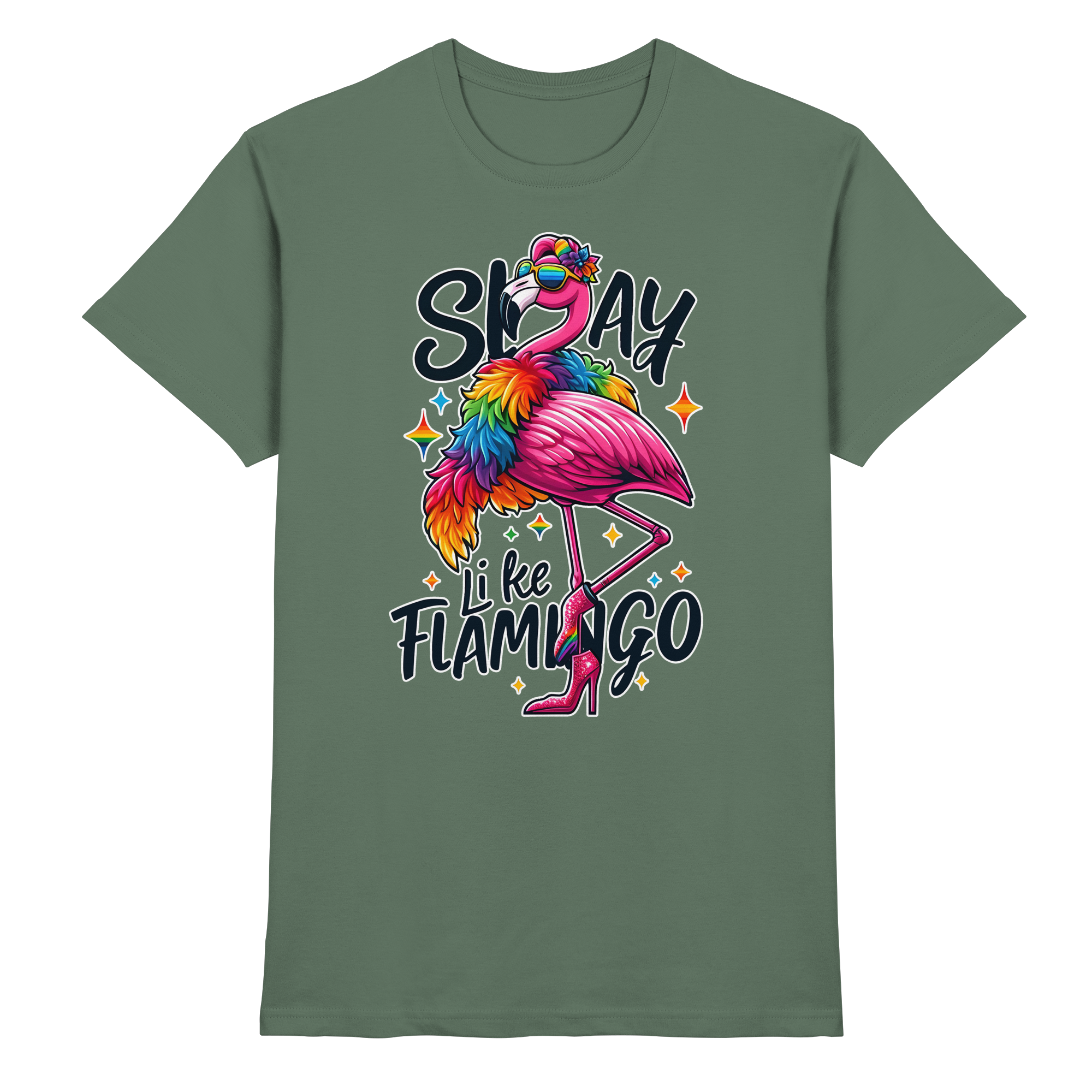 Slay Like a Flamingo – Stylischer Regenbogen-Flamingo - Heavy Cotton T-Shirt