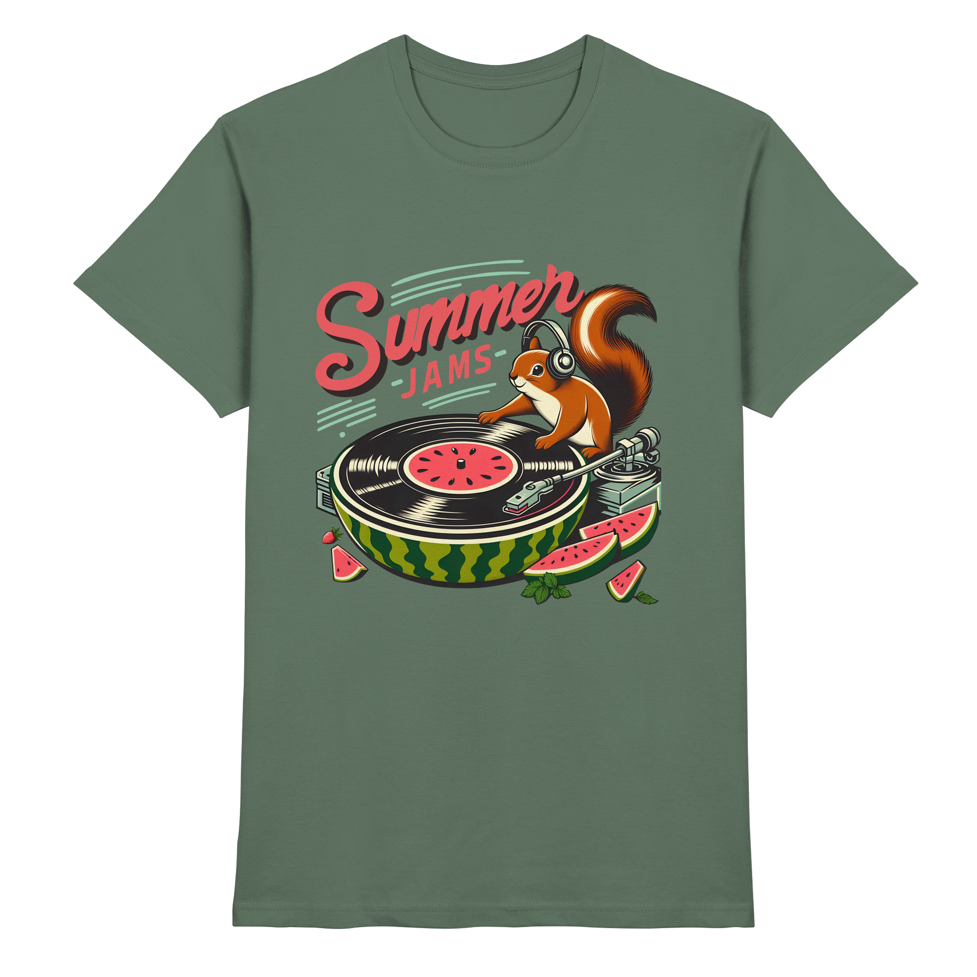 Summer Jams – Lustiges Eichhörnchen DJ Design mit Wassermelonen-Plattenspieler und Sommer-Vibes - Heavy Cotton T-Shirt