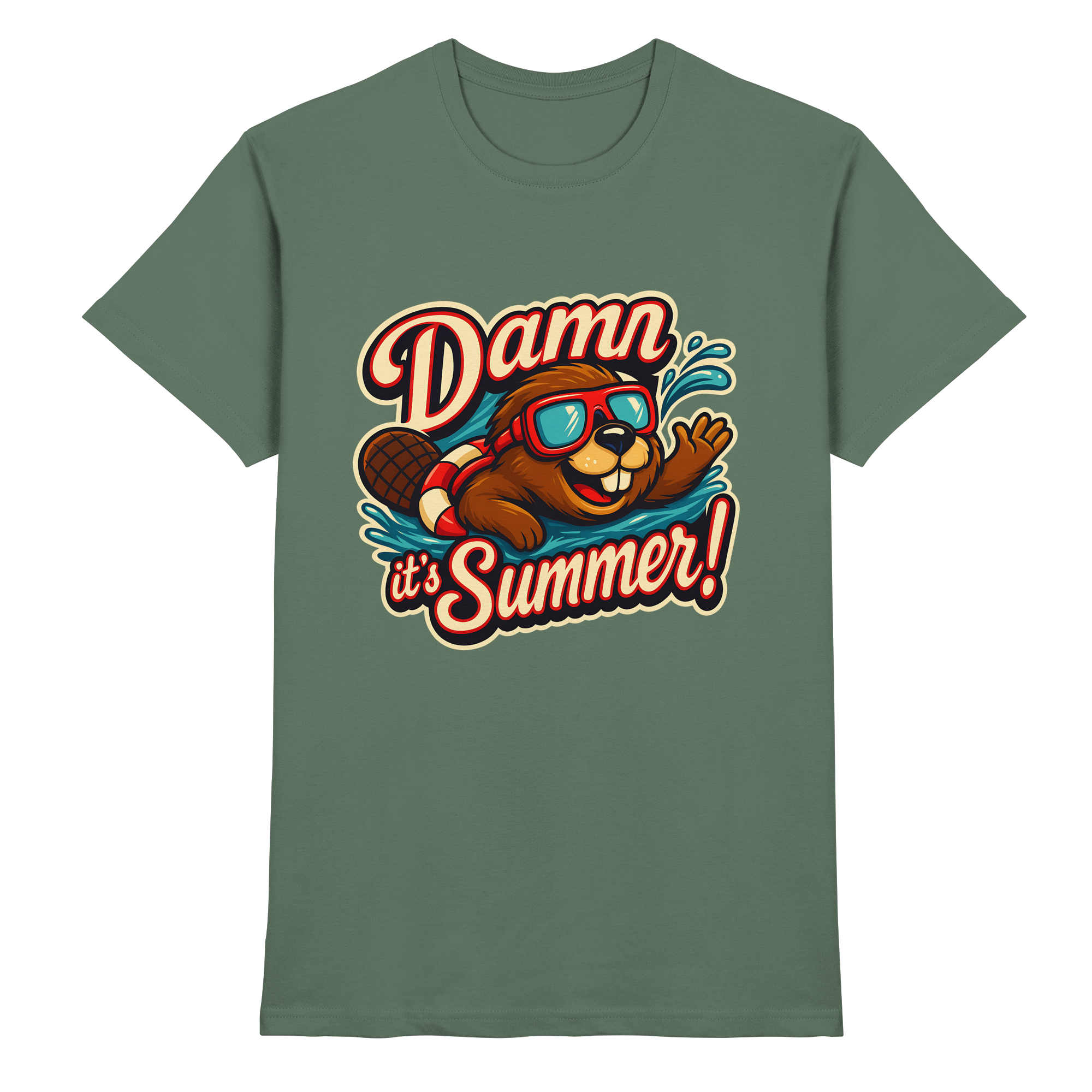 Damn it’s Summer! – Lustiges Biber-Motiv mit Schwimmring und Sonnenbrille für Sommerlaune - Heavy Cotton T-Shirt