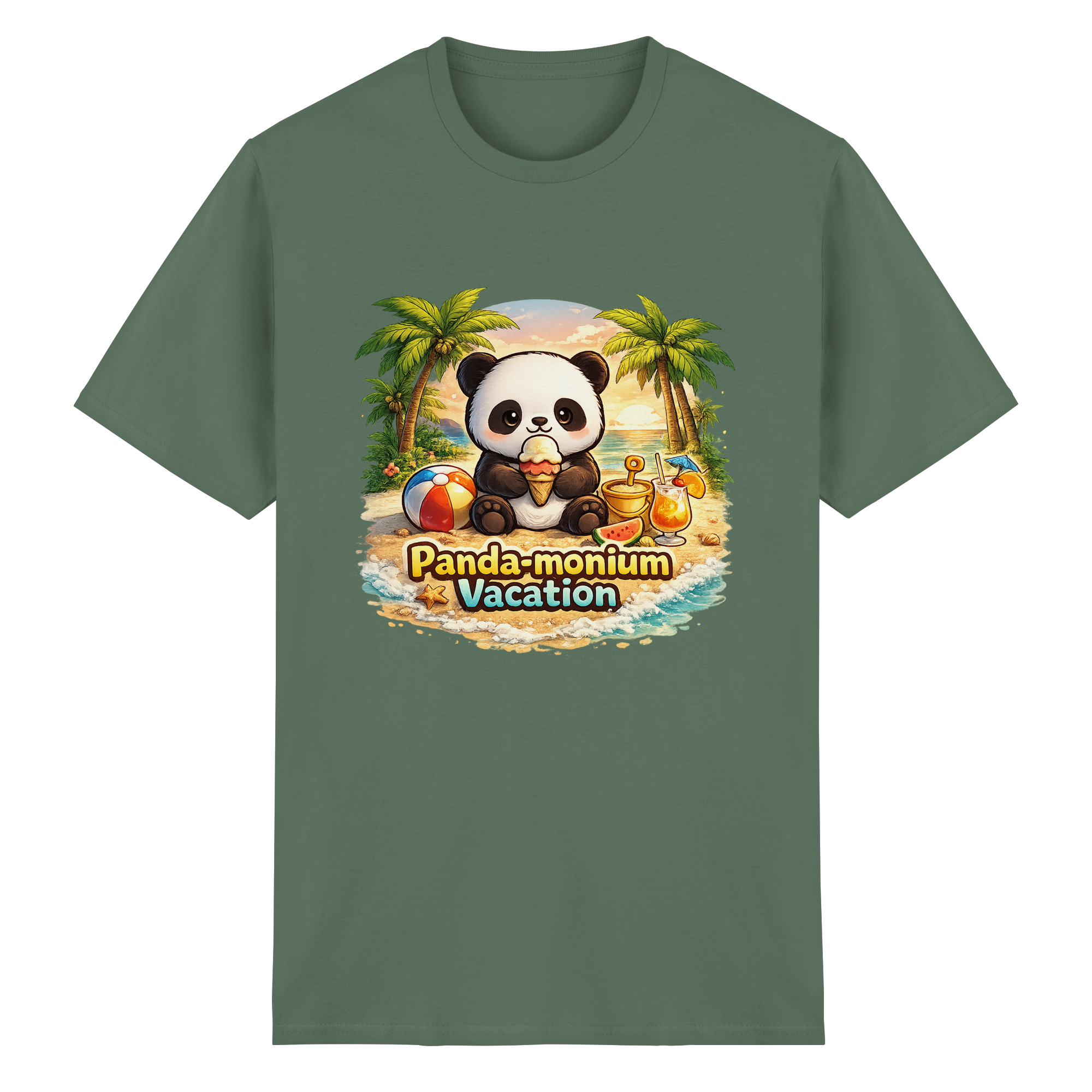 Panda-monium Vacation – Chilliger Strand Panda - Heavy Cotton T-Shirt