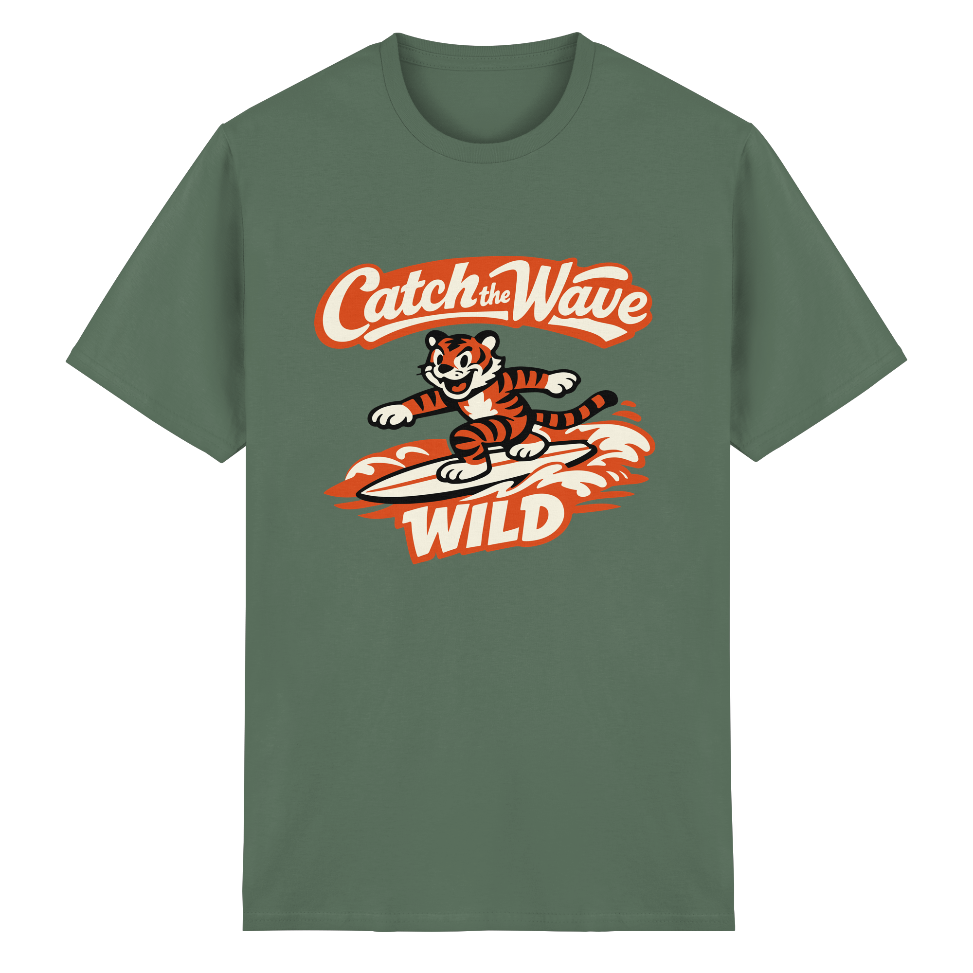 Catch the Wave Tiger – Vintage Surf Wildcat - Heavy Cotton T-Shirt