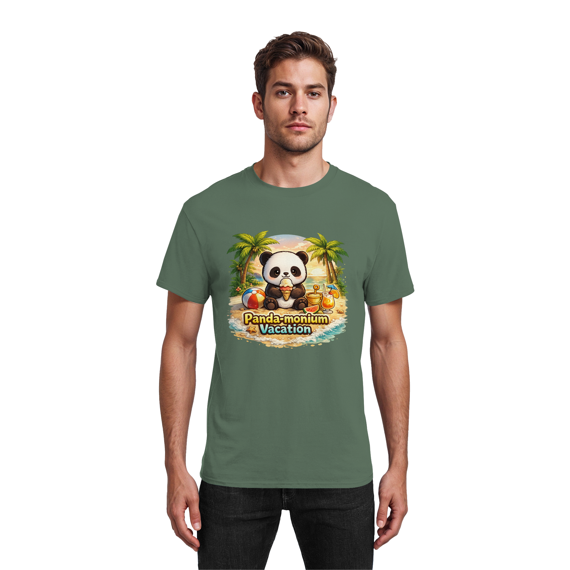 Panda-monium Vacation – Chilliger Strand Panda - Heavy Cotton T-Shirt