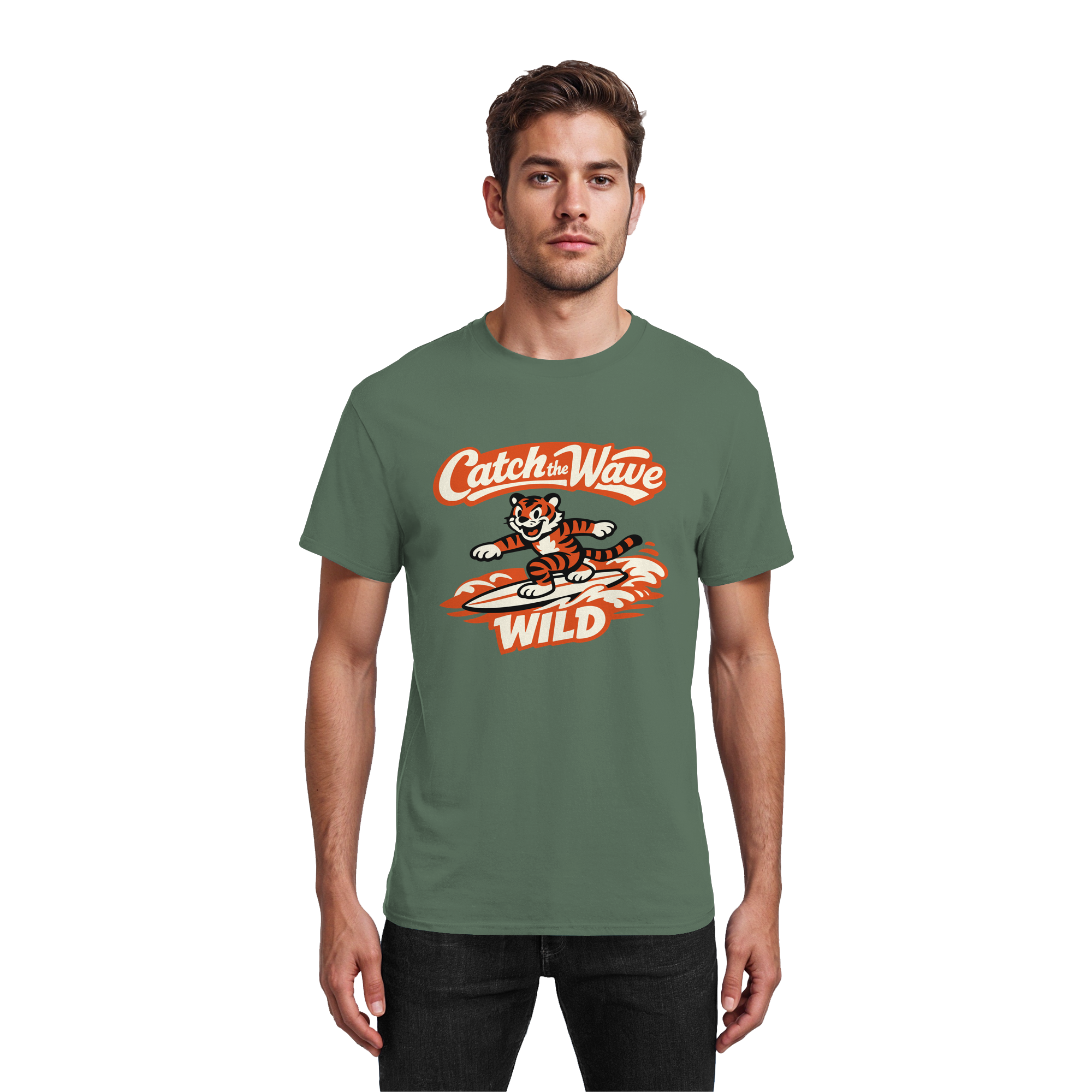 Catch the Wave Tiger – Vintage Surf Wildcat - Heavy Cotton T-Shirt