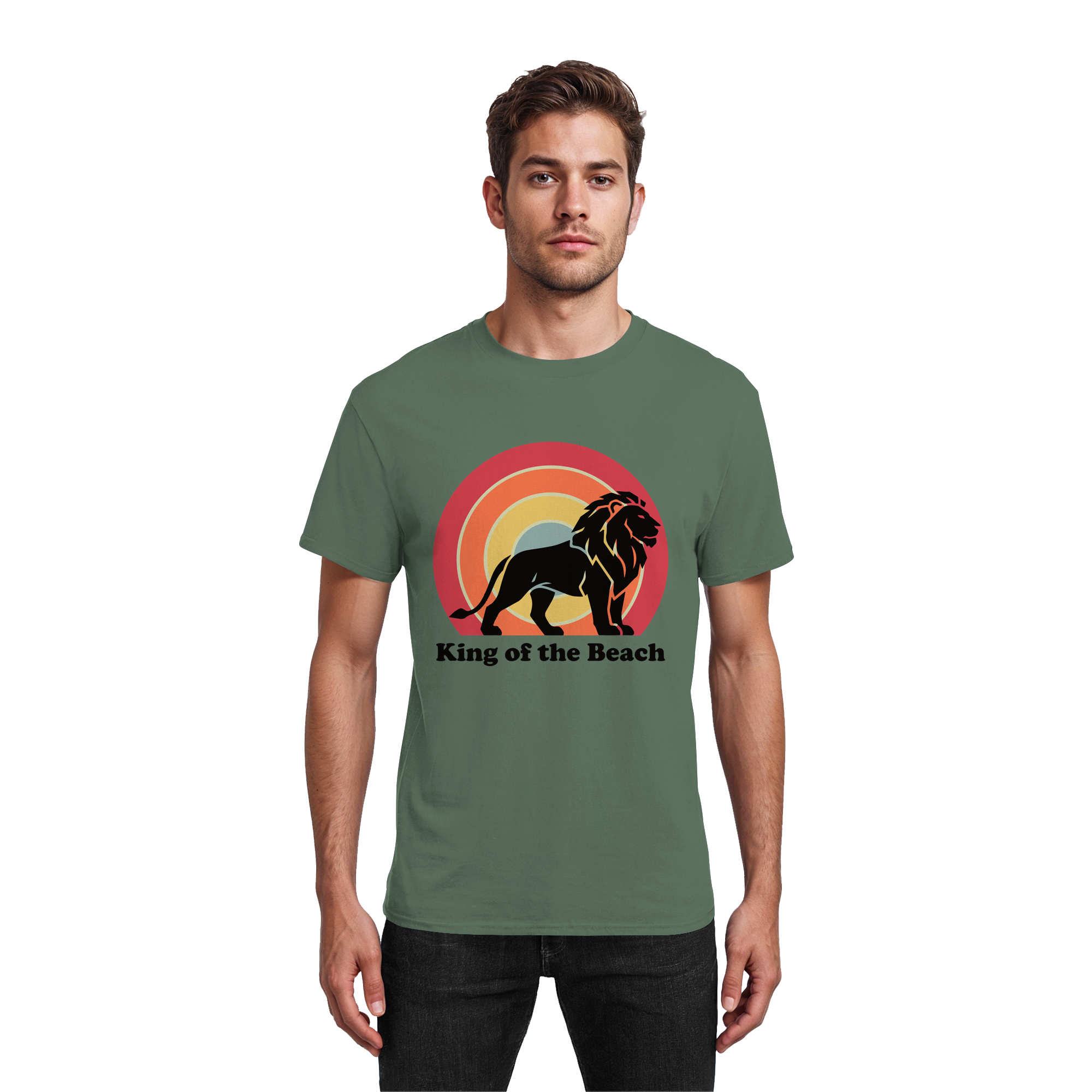 King of the Beach Löwe – Retro Strandkönig - Heavy Cotton T-Shirt