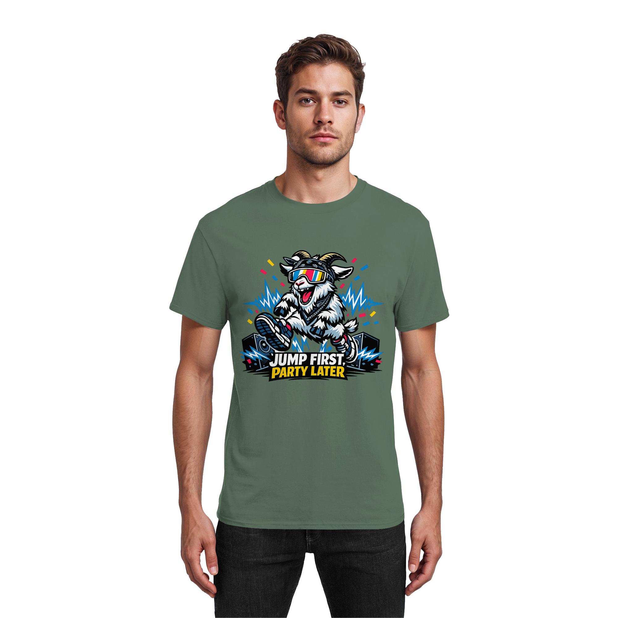 Jump First Party Later Ziege – Festival Goat - Heavy Cotton T-Shirt