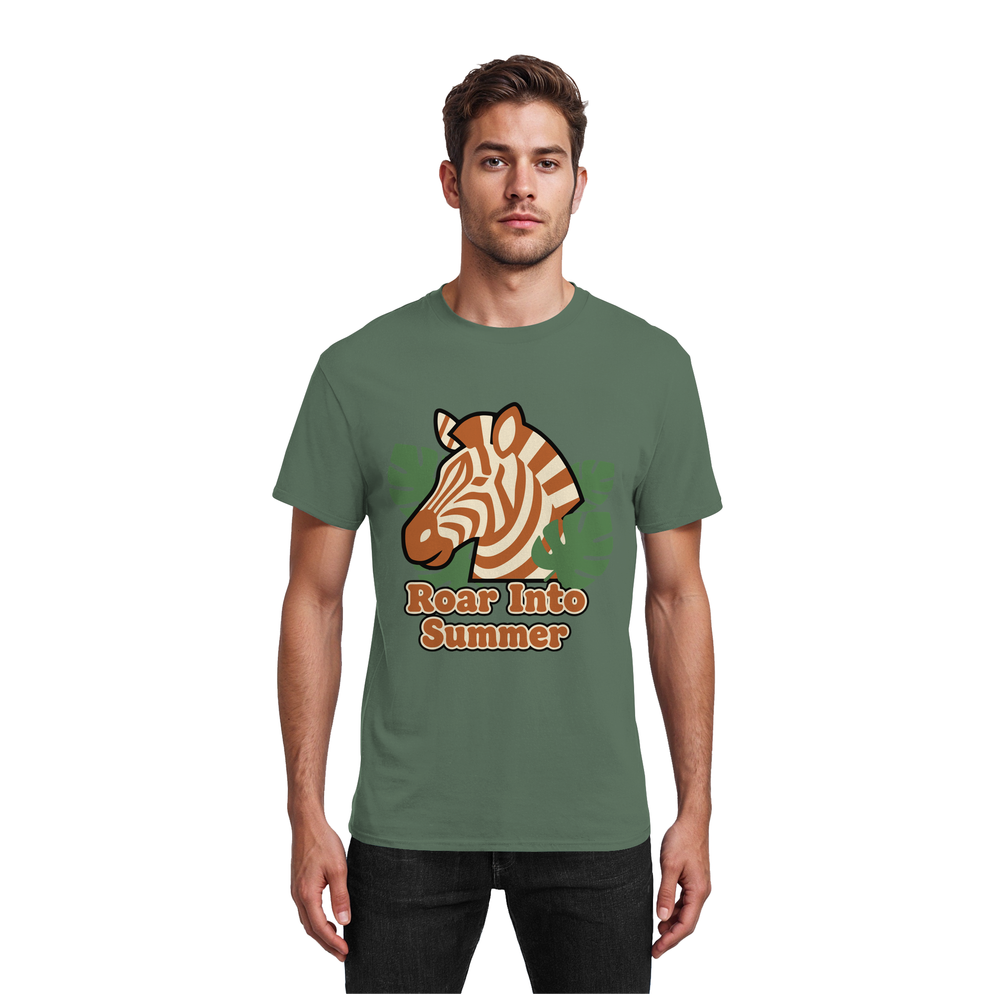 Roar Into Summer Zebra – Tropisches Streifentier - Heavy Cotton T-Shirt