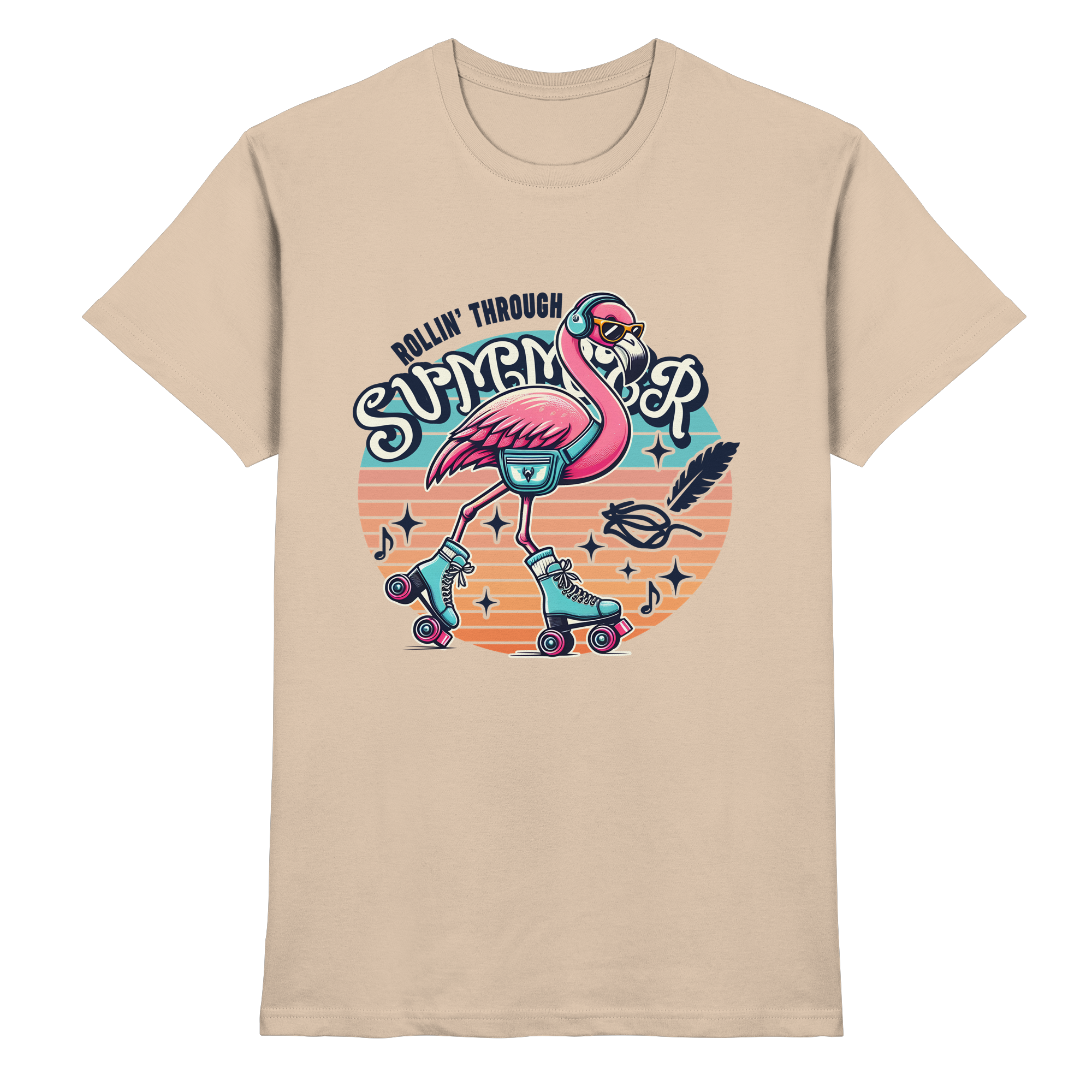 Rollin’ Through Summer – Cooler Flamingo auf Rollschuhen mit Retro-Vibes und Sommerfeeling - Heavy Cotton T-Shirt