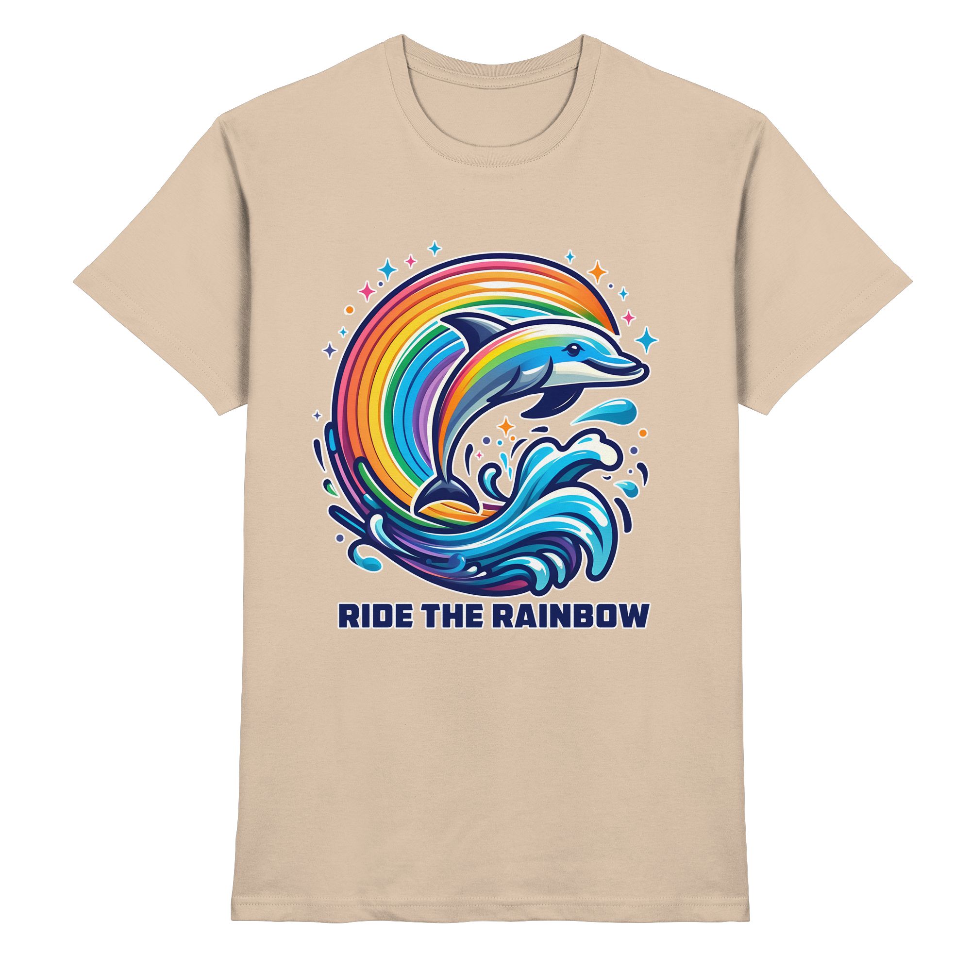 Ride the Rainbow – Farbenfroher Delfin in Regenbogen-Wellen - Heavy Cotton T-Shirt