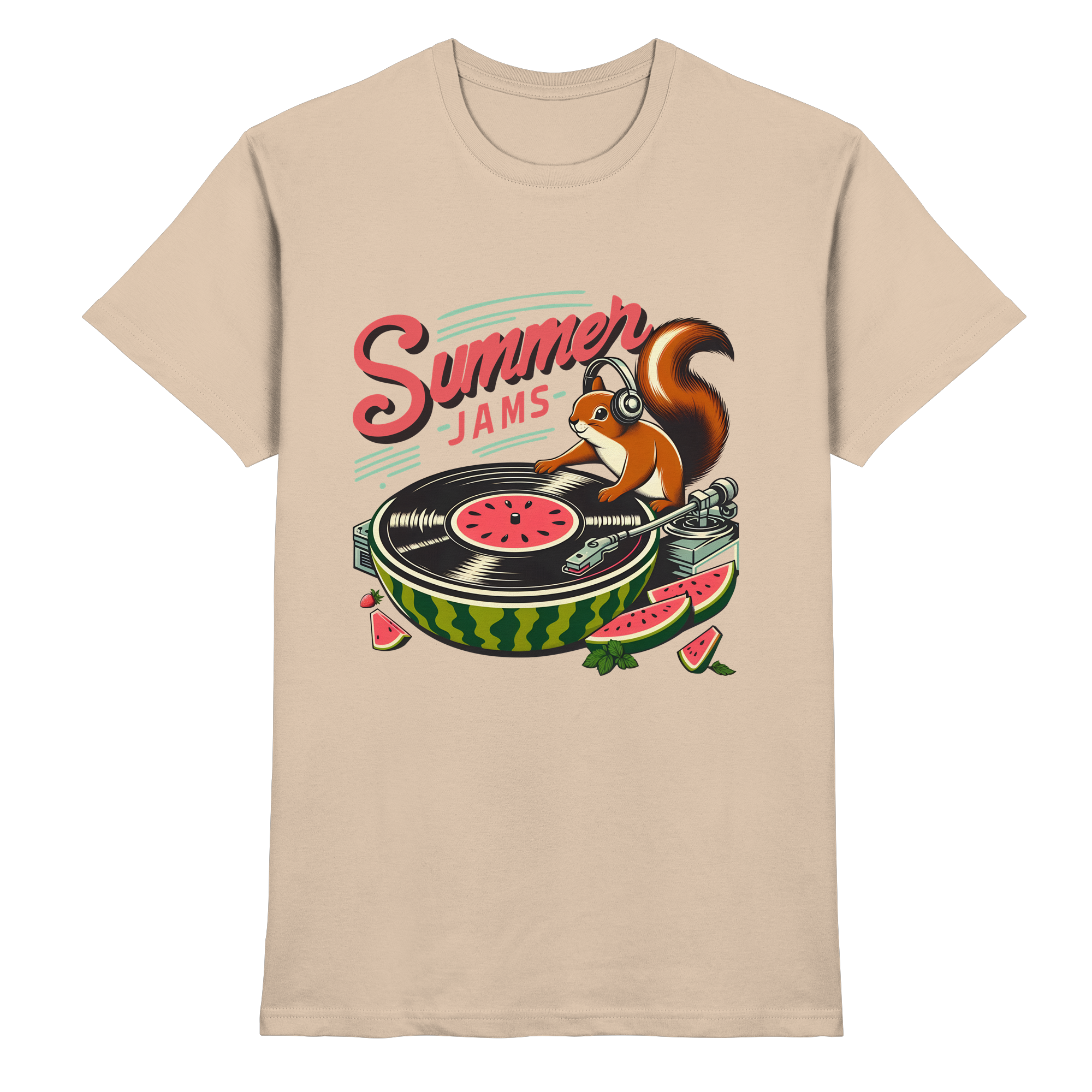 Summer Jams – Lustiges Eichhörnchen DJ Design mit Wassermelonen-Plattenspieler und Sommer-Vibes - Heavy Cotton T-Shirt