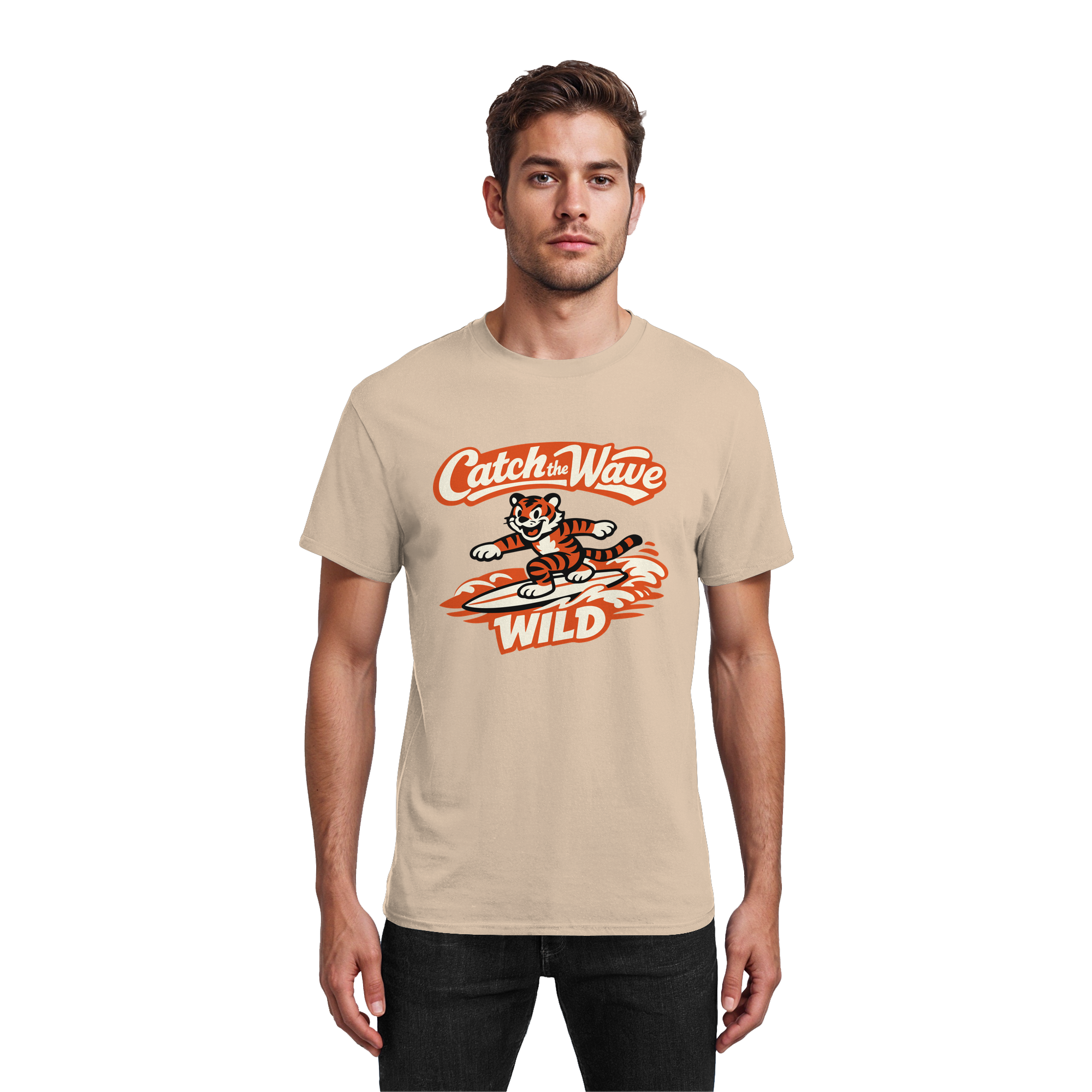 Catch the Wave Tiger – Vintage Surf Wildcat - Heavy Cotton T-Shirt