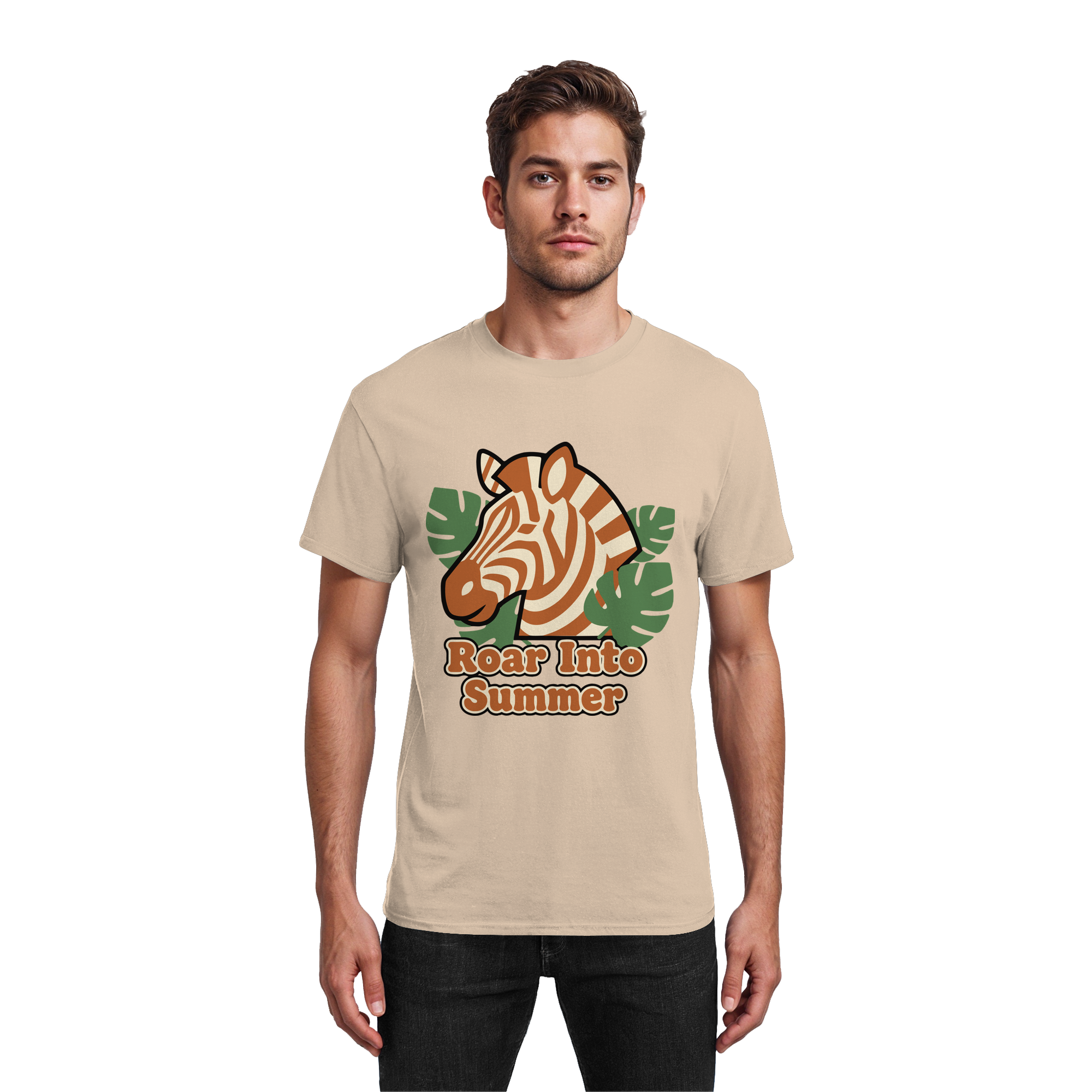 Roar Into Summer Zebra – Tropisches Streifentier - Heavy Cotton T-Shirt