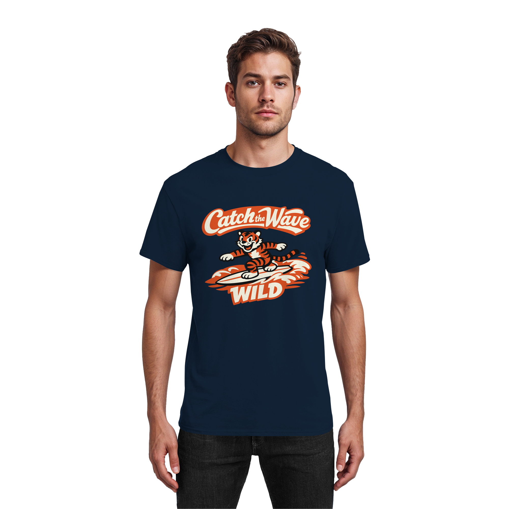 Catch the Wave Tiger – Vintage Surf Wildcat - Heavy Cotton T-Shirt