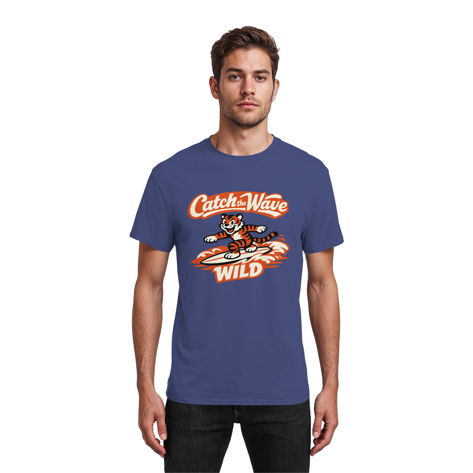 Catch the Wave Tiger – Vintage Surf Wildcat - Heavy Cotton T-Shirt