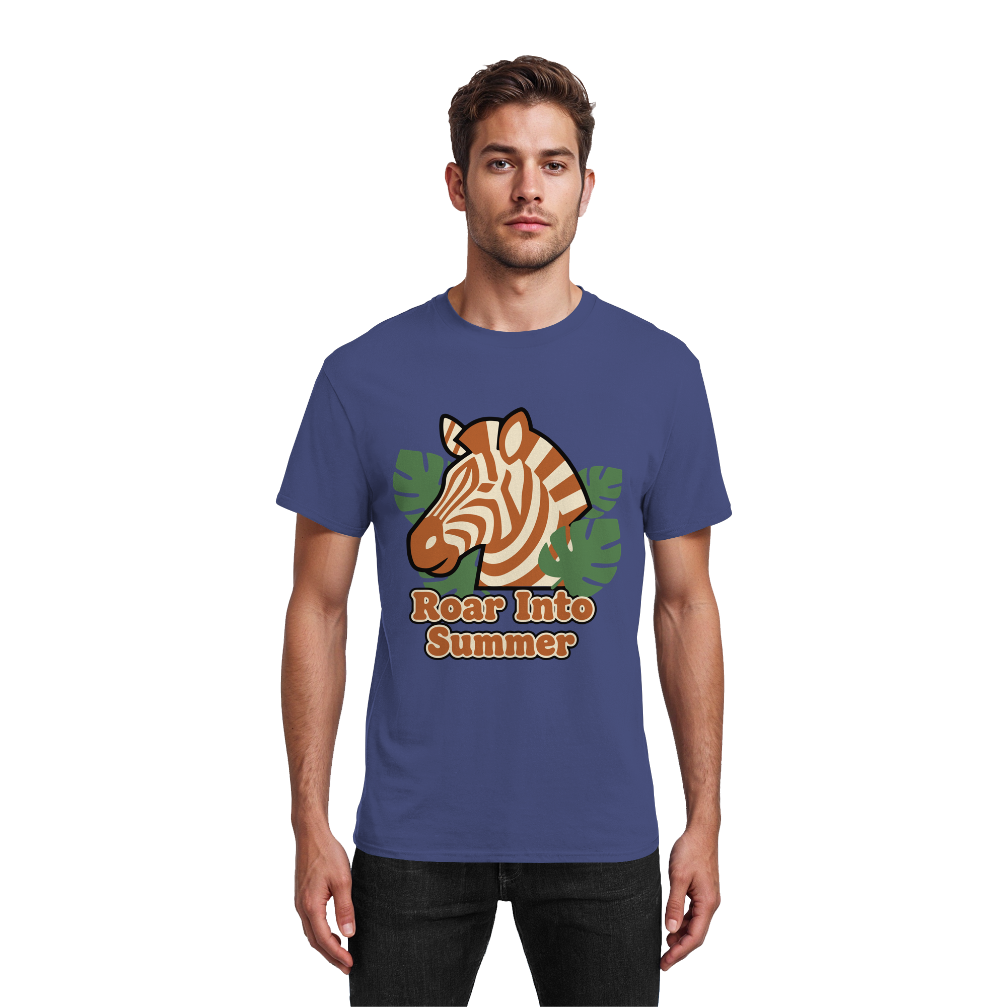 Roar Into Summer Zebra – Tropisches Streifentier - Heavy Cotton T-Shirt
