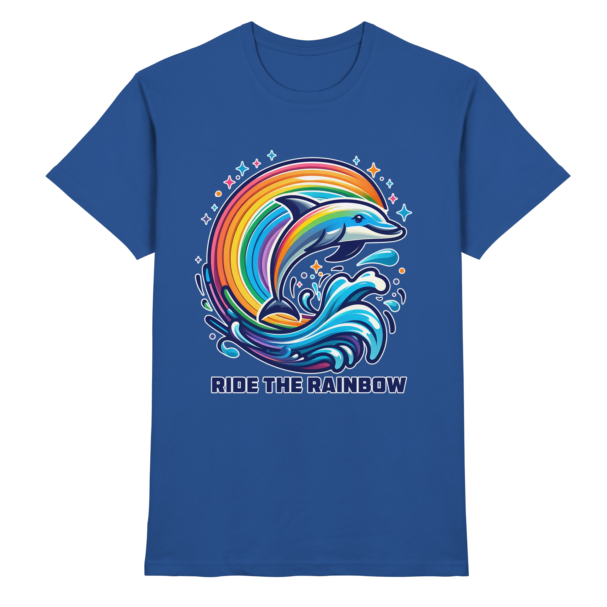 Ride the Rainbow – Farbenfroher Delfin in Regenbogen-Wellen - Heavy Cotton T-Shirt