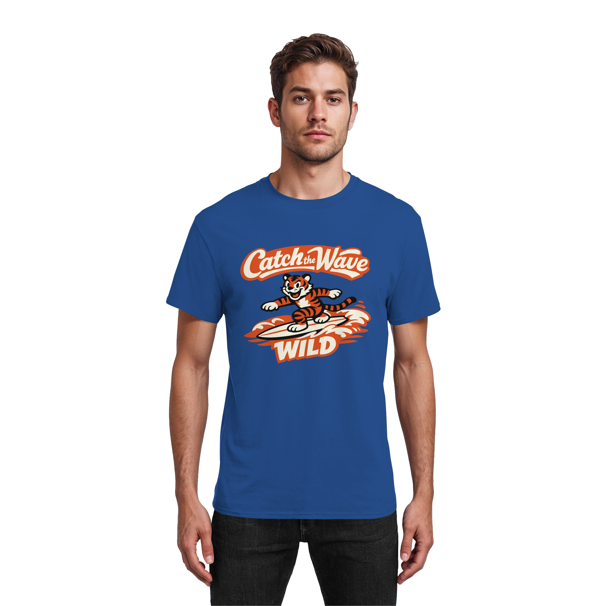 Catch the Wave Tiger – Vintage Surf Wildcat - Heavy Cotton T-Shirt