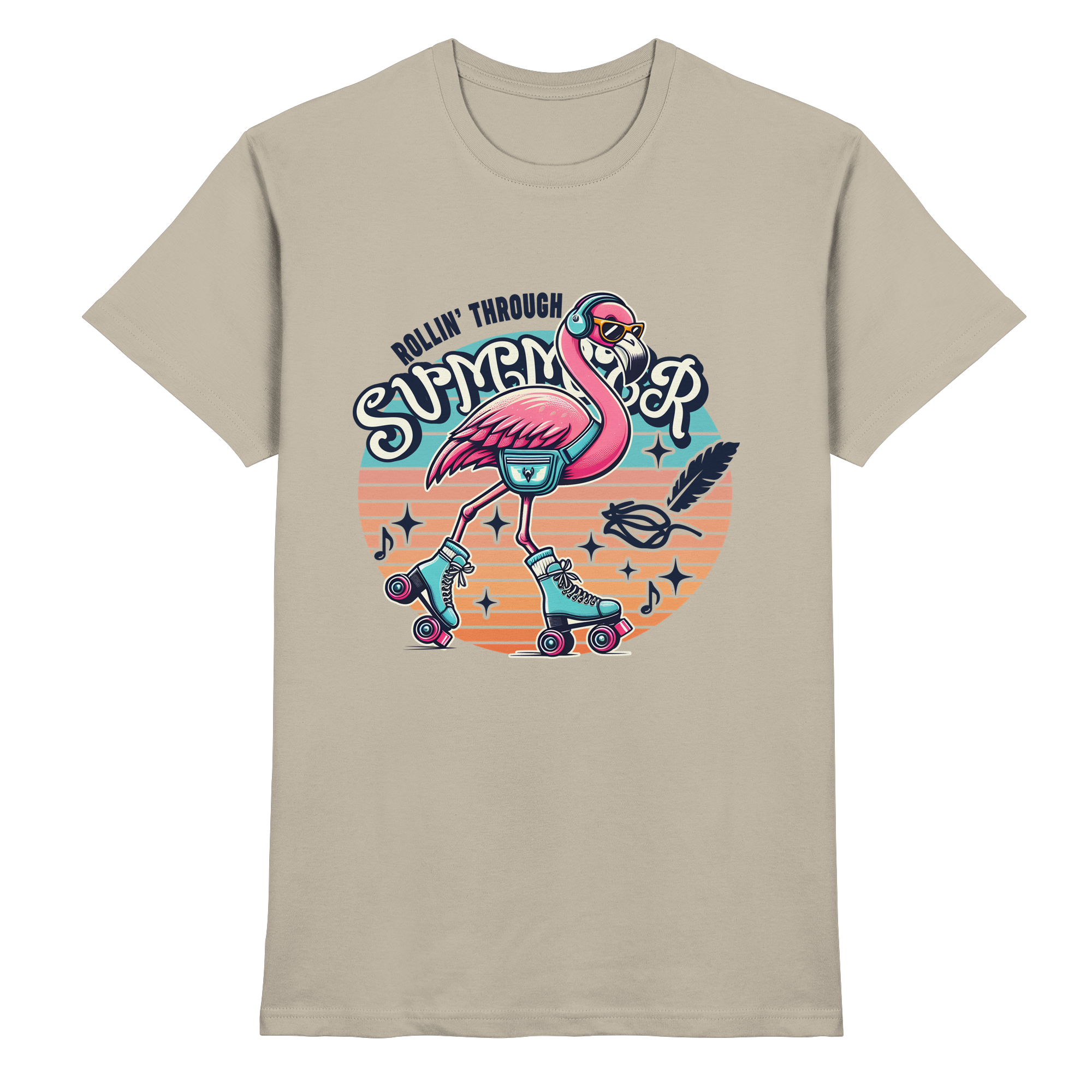 Rollin’ Through Summer – Cooler Flamingo auf Rollschuhen mit Retro-Vibes und Sommerfeeling - Heavy Cotton T-Shirt