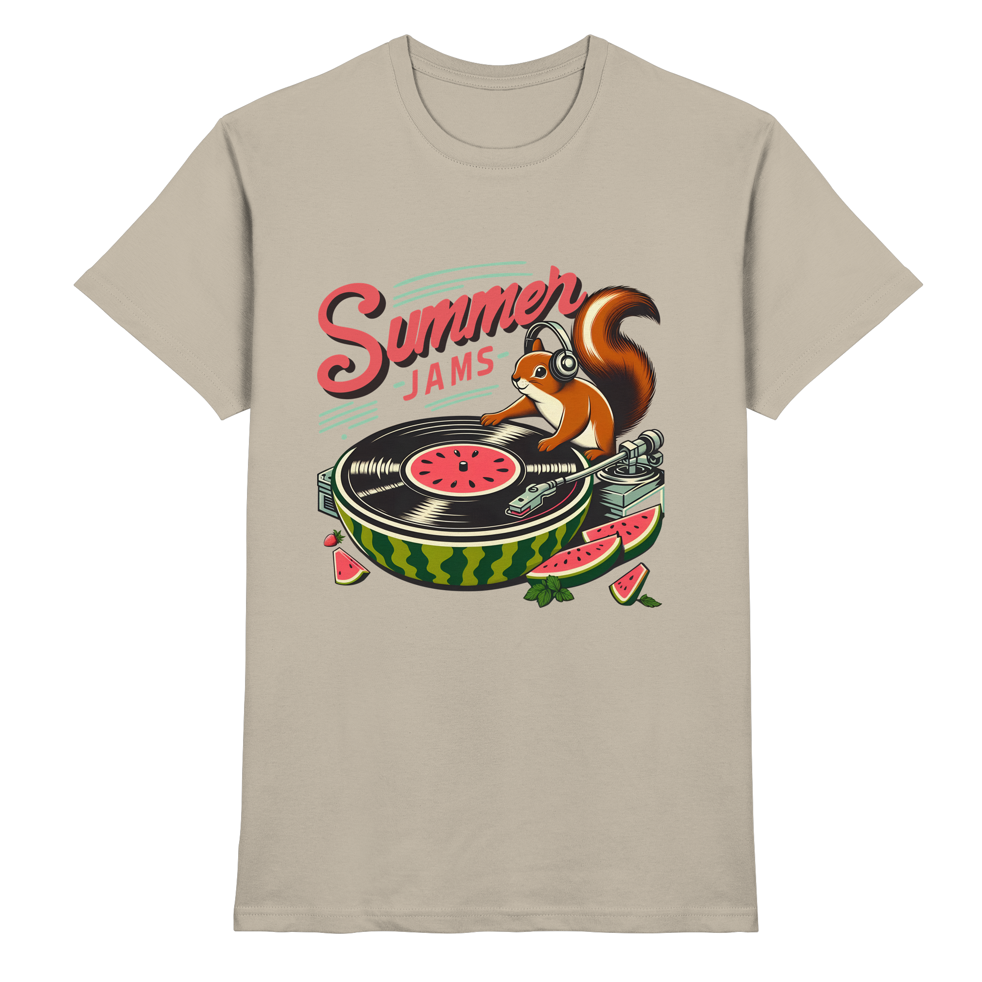 Summer Jams – Lustiges Eichhörnchen DJ Design mit Wassermelonen-Plattenspieler und Sommer-Vibes - Heavy Cotton T-Shirt