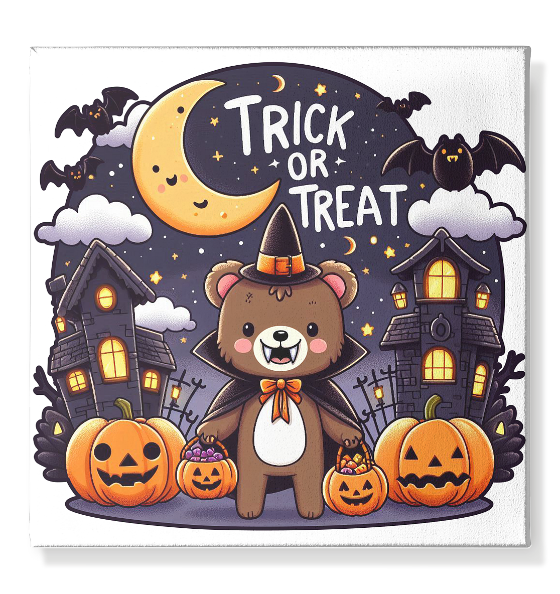 Trick or Treat – Der süßeste Bär auf Gruselmission! - Leinwand 50x50cmFaunaFeels OnlineshopTrick or