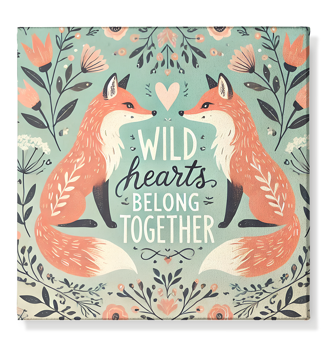 Wild Hearts Belong Together - Romantische Füchse im Vintage BlumengartFaunaFeels Onlineshopüchse im Vintage Blumengarten - Leinwand 50x50cm