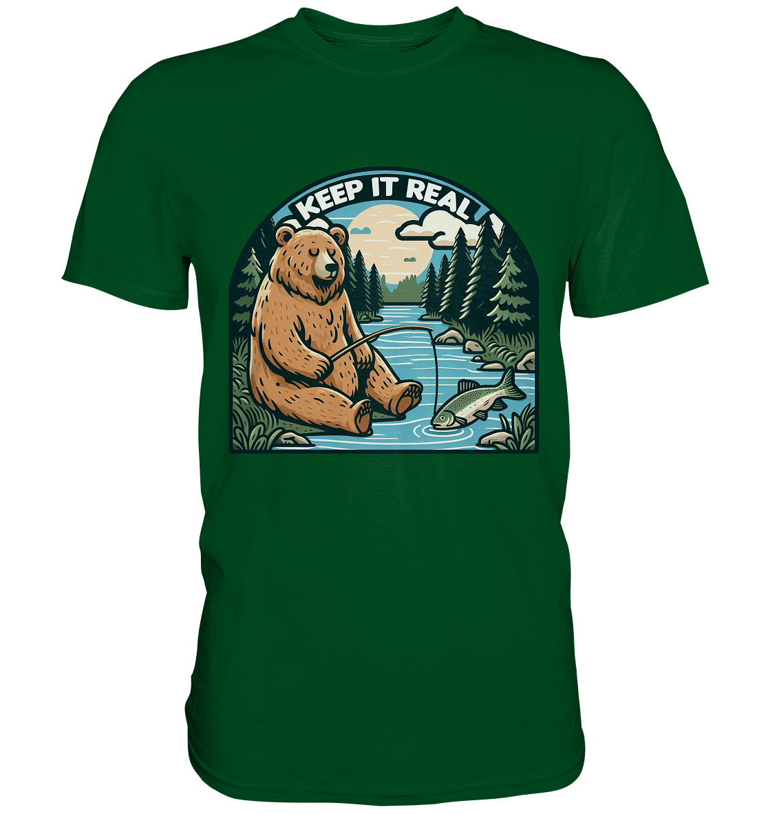 Keep it Real – Entspannter Bär beim Angeln - Premium ShirtFaunaFeels OnlineshopKeep it