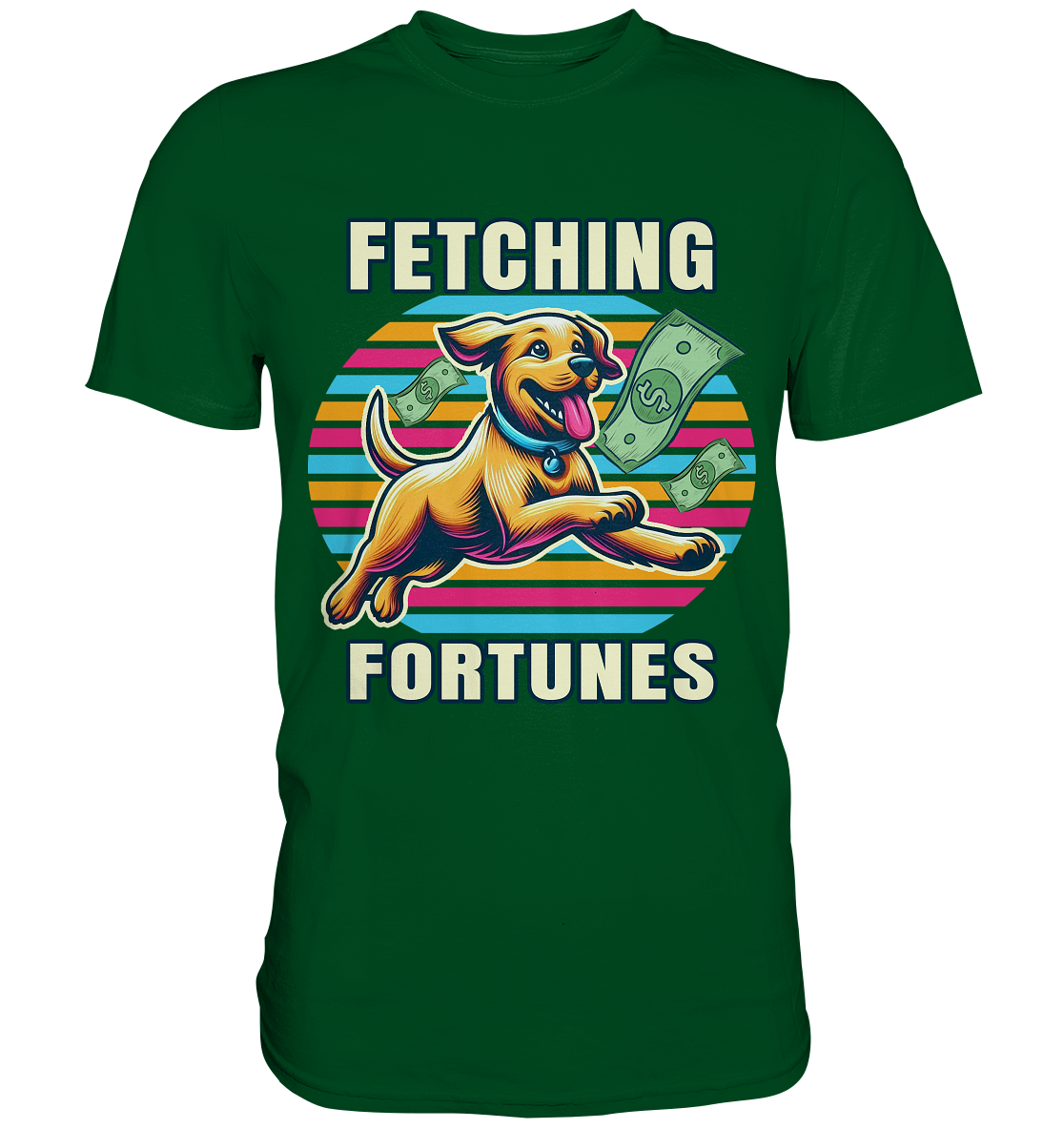 Fetching Fortunes – Fröhlicher Hund jagt Geld Kopie - Premium ShirtFaunaFeels OnlineshopFetching Fortunes – Fröhlicher Hund jagt Geld Kopie - Premium Shirt