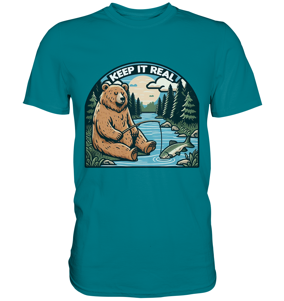Keep it Real – Entspannter Bär beim Angeln - Premium ShirtFaunaFeels OnlineshopKeep it