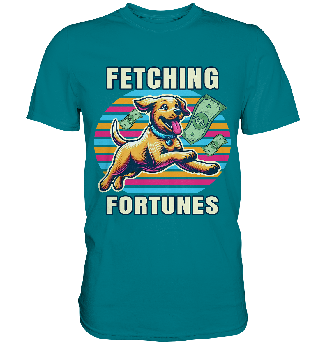 Fetching Fortunes – Fröhlicher Hund jagt Geld Kopie - Premium ShirtFaunaFeels OnlineshopFetching Fortunes – Fröhlicher Hund jagt Geld Kopie - Premium Shirt