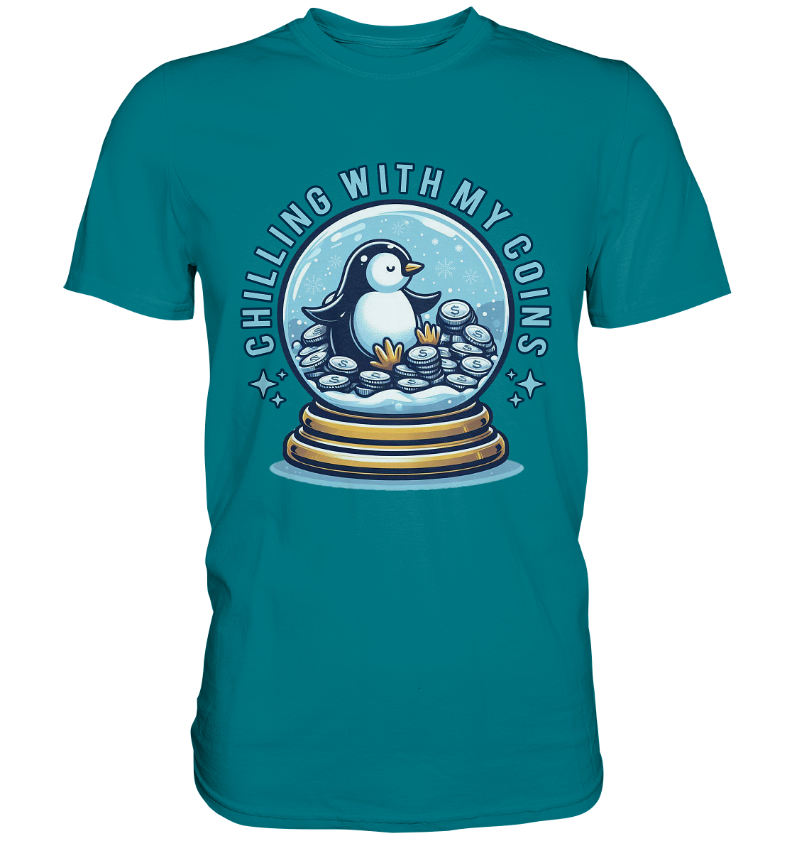 Chilling with My Coins – Entspannter Pinguin - Premium ShirtFaunaFeels OnlineshopCoins – Entspannter Pinguin - Premium Shirt