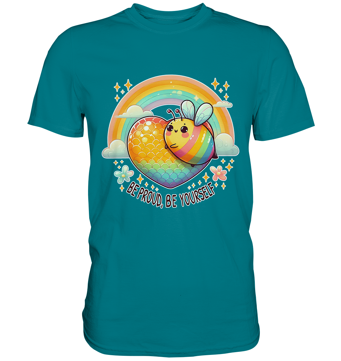 Fröhliche Regenbogen-Biene – Sei stolz, sei du selbst - Premium Shirt