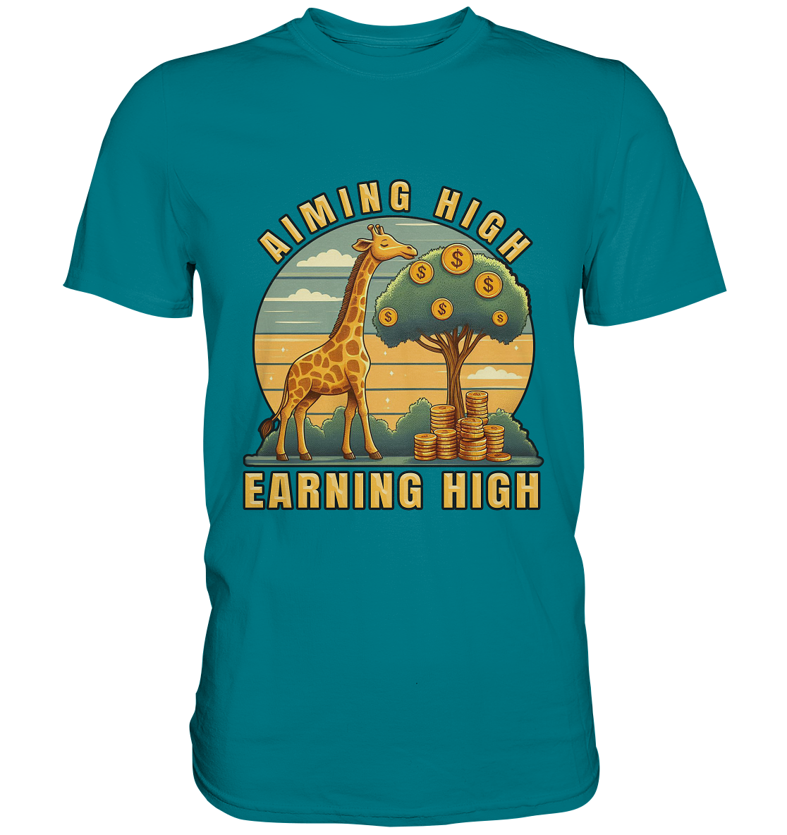 Aiming High Earning High – Giraffe und Geldbaum - Premium ShirtFaunaFeels OnlineshopAiming High Earning High – Giraffe und Geldbaum - Premium Shirt