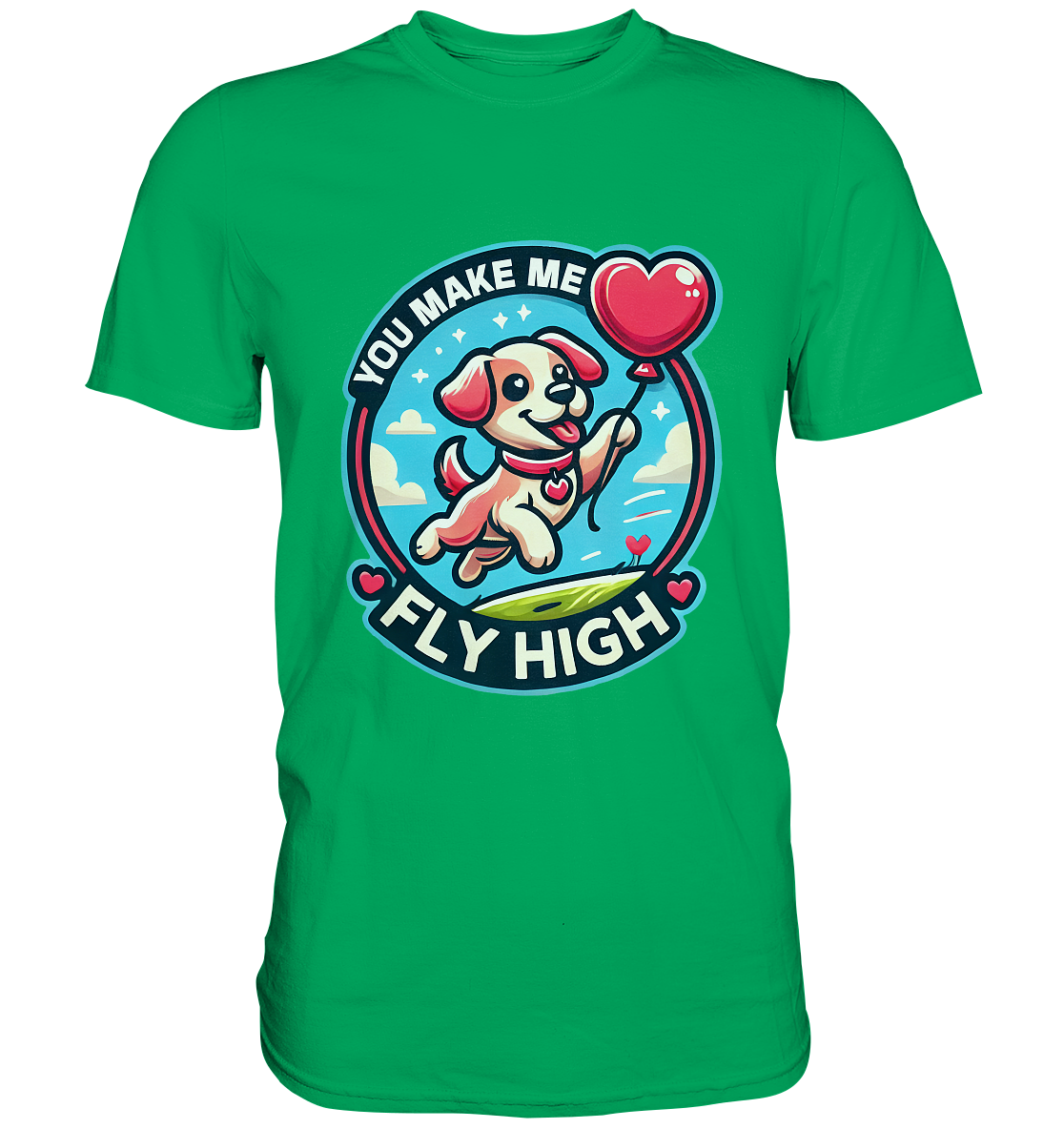 You Make Me Fly High - Verspielte Welpe mit Herzballon - Premium ShirtFaunaFeels OnlineshopFly High - Verspielte Welpe mit Herzballon - Premium Shirt