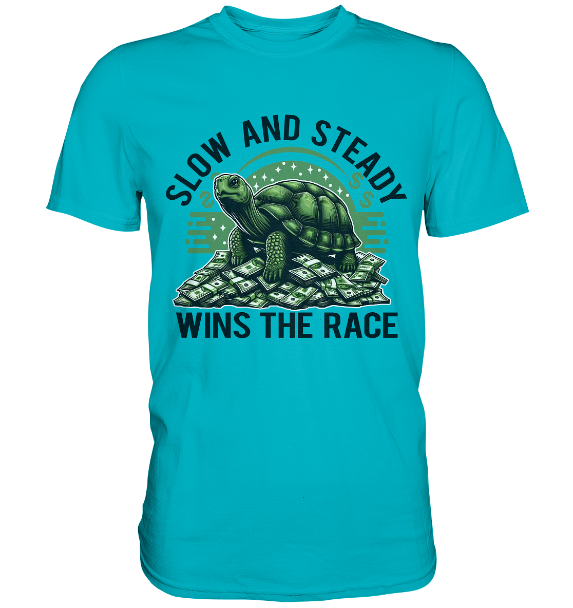 Slow and Steady Wins the Race – Schildkröte auf Geldstapel - Premium SFaunaFeels OnlineshopSteady Wins