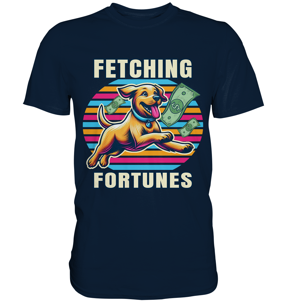 Fetching Fortunes – Fröhlicher Hund jagt Geld Kopie - Premium ShirtFaunaFeels OnlineshopFetching Fortunes – Fröhlicher Hund jagt Geld Kopie - Premium Shirt