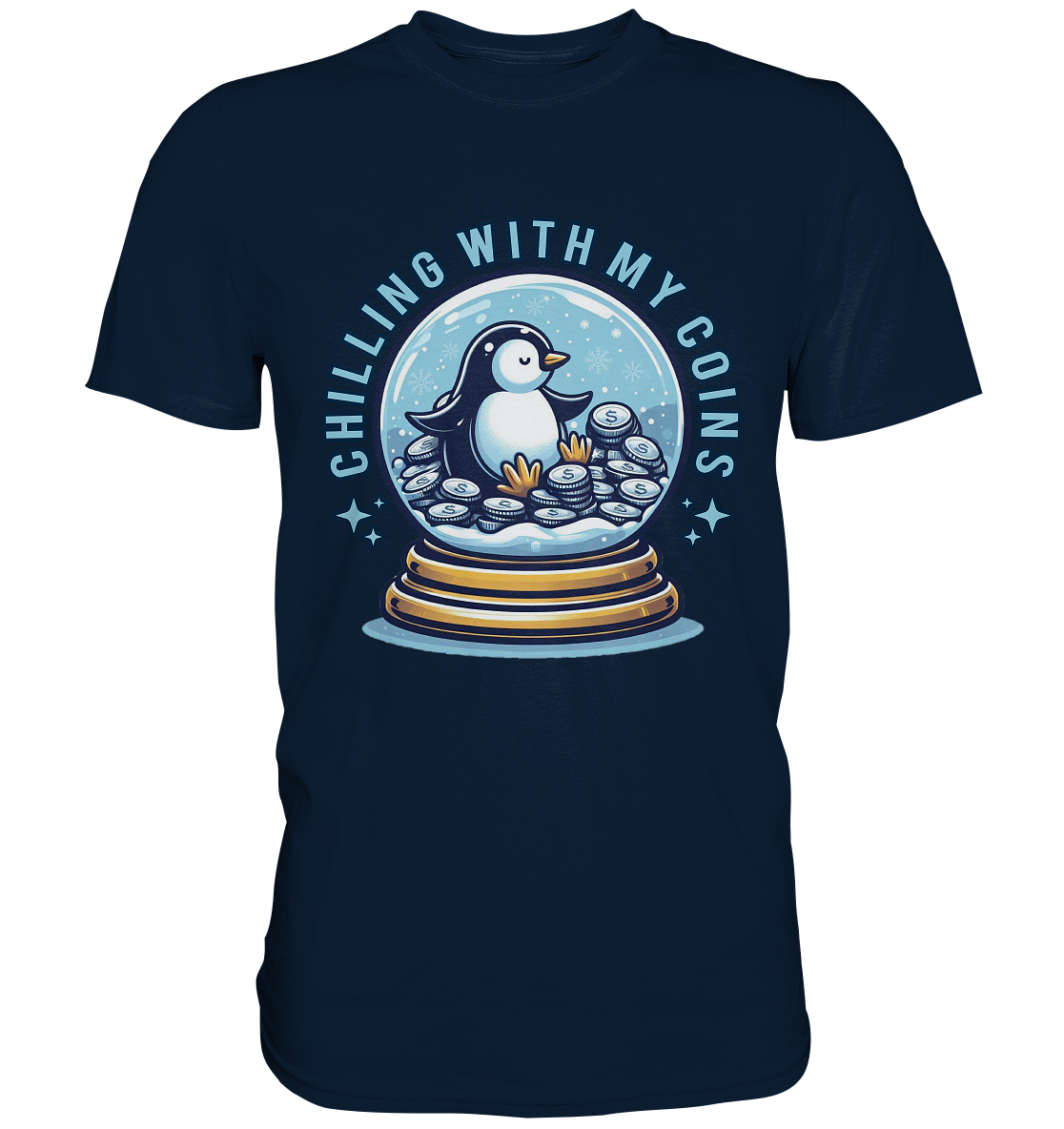 Chilling with My Coins – Entspannter Pinguin - Premium ShirtFaunaFeels OnlineshopCoins – Entspannter Pinguin - Premium Shirt
