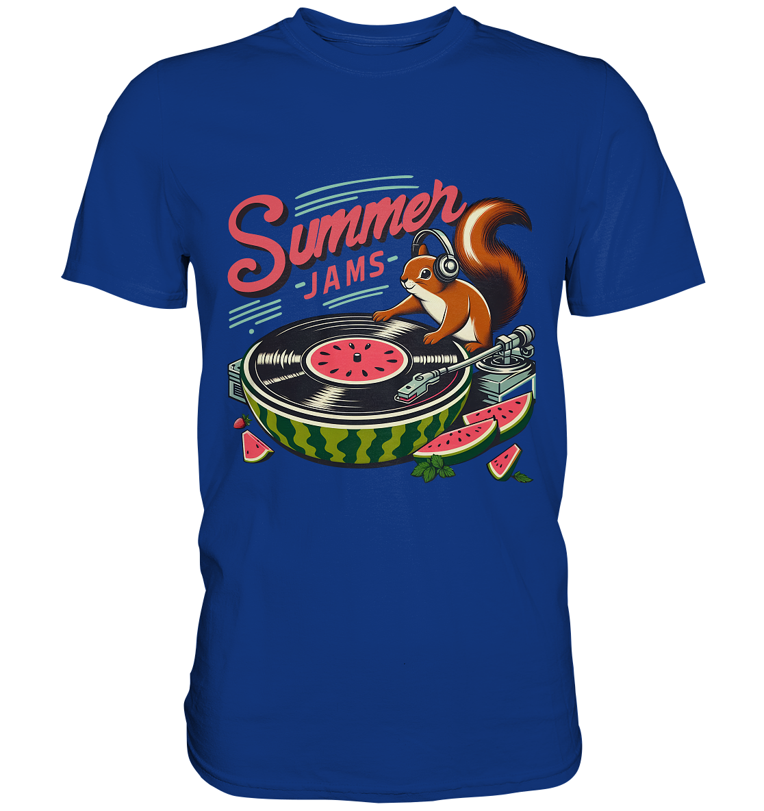 Summer Jams – Lustiges Eichhörnchen DJ Design mit Wassermelonen-Plattenspieler und Sommer-Vibes - Premium Shirt