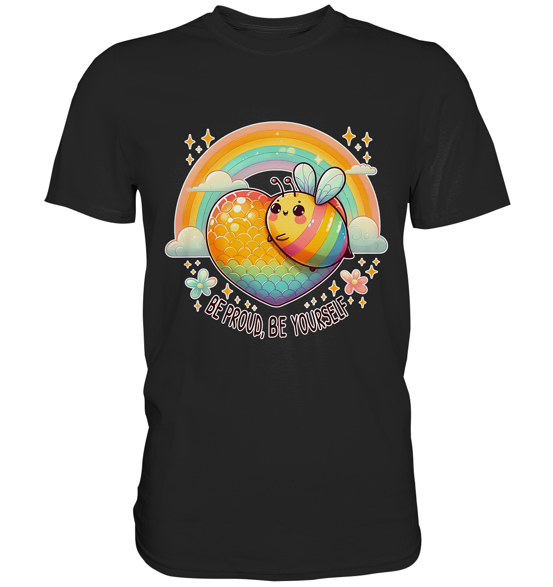 Fröhliche Regenbogen-Biene – Sei stolz, sei du selbst - Premium Shirt