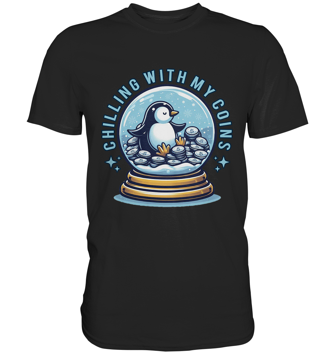 Chilling with My Coins – Entspannter Pinguin - Premium ShirtFaunaFeels OnlineshopCoins – Entspannter Pinguin - Premium Shirt