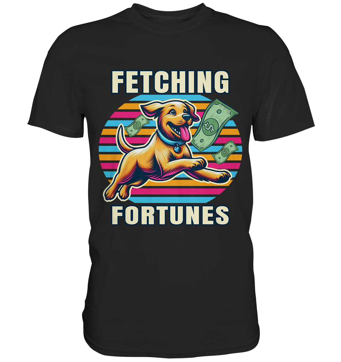 Fetching Fortunes – Fröhlicher Hund jagt Geld Kopie - Premium ShirtFaunaFeels OnlineshopFetching Fortunes – Fröhlicher Hund jagt Geld Kopie - Premium Shirt