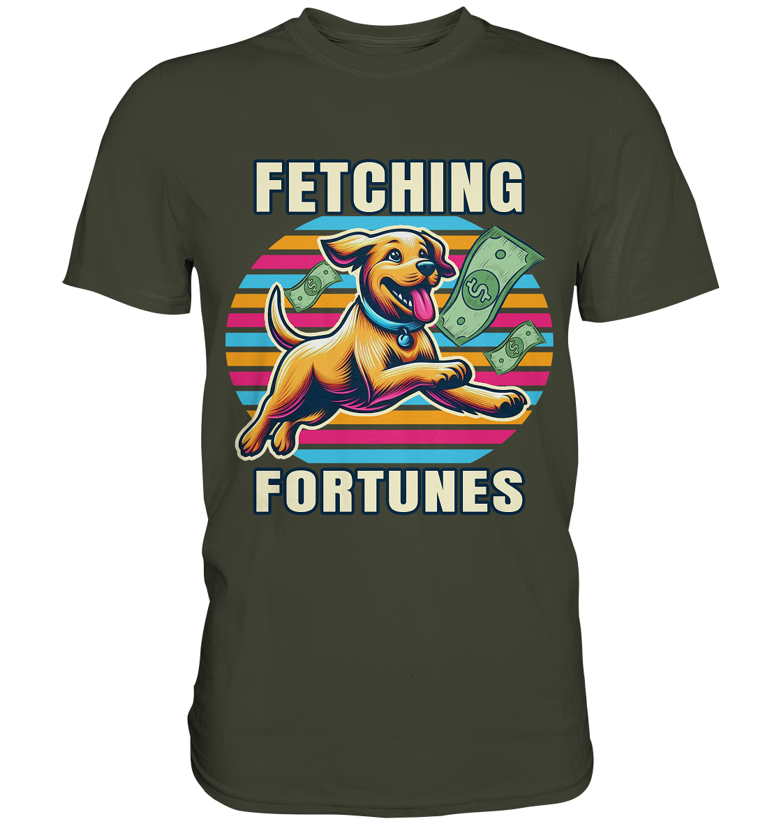 Fetching Fortunes – Fröhlicher Hund jagt Geld Kopie - Premium ShirtFaunaFeels OnlineshopFetching Fortunes – Fröhlicher Hund jagt Geld Kopie - Premium Shirt