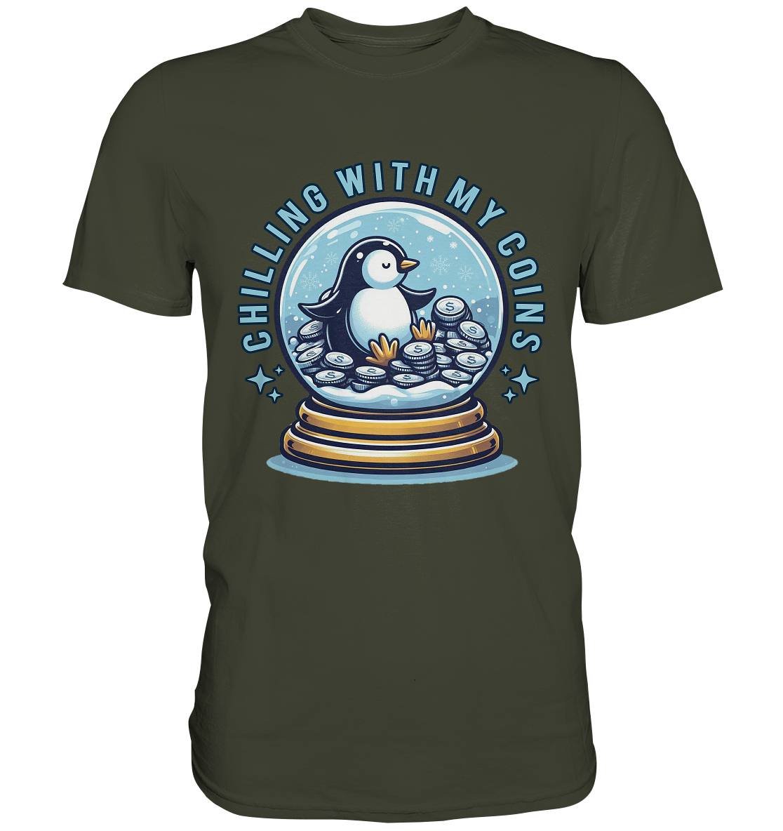 Chilling with My Coins – Entspannter Pinguin - Premium ShirtFaunaFeels OnlineshopCoins – Entspannter Pinguin - Premium Shirt