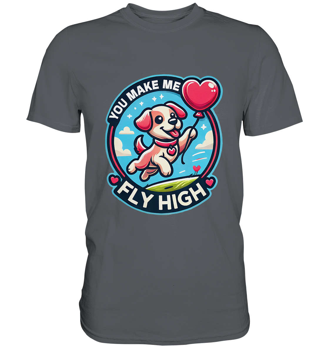 You Make Me Fly High - Verspielte Welpe mit Herzballon - Premium ShirtFaunaFeels OnlineshopFly High - Verspielte Welpe mit Herzballon - Premium Shirt