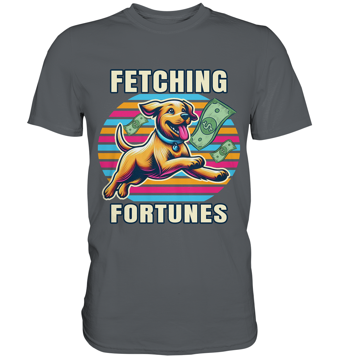 Fetching Fortunes – Fröhlicher Hund jagt Geld Kopie - Premium ShirtFaunaFeels OnlineshopFetching Fortunes – Fröhlicher Hund jagt Geld Kopie - Premium Shirt