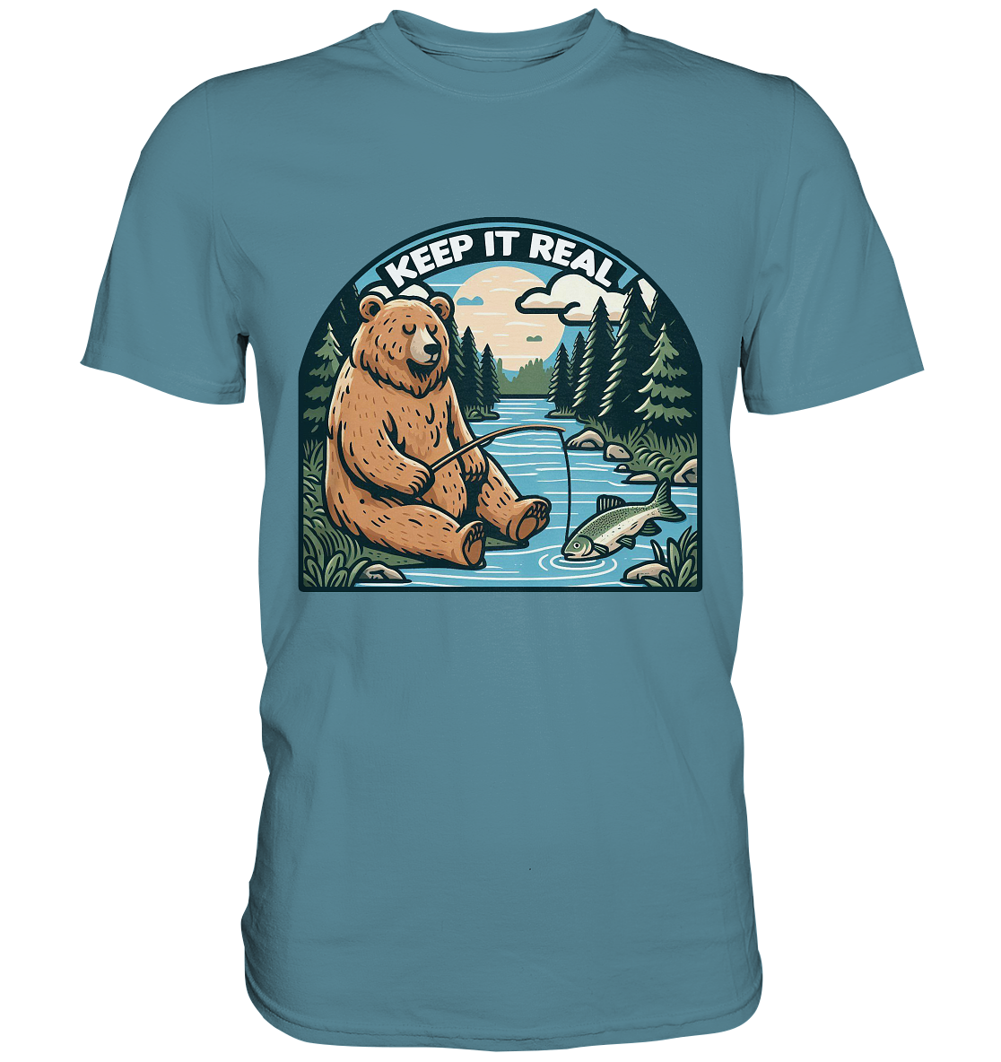 Keep it Real – Entspannter Bär beim Angeln - Premium ShirtFaunaFeels OnlineshopKeep it