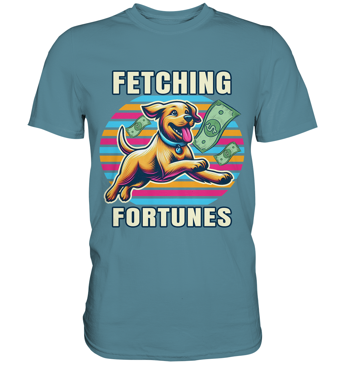 Fetching Fortunes – Fröhlicher Hund jagt Geld Kopie - Premium ShirtFaunaFeels OnlineshopFetching Fortunes – Fröhlicher Hund jagt Geld Kopie - Premium Shirt