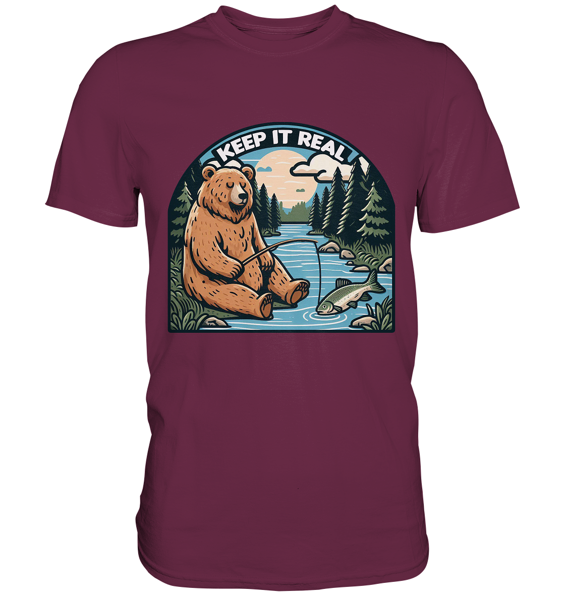 Keep it Real – Entspannter Bär beim Angeln - Premium ShirtFaunaFeels OnlineshopKeep it
