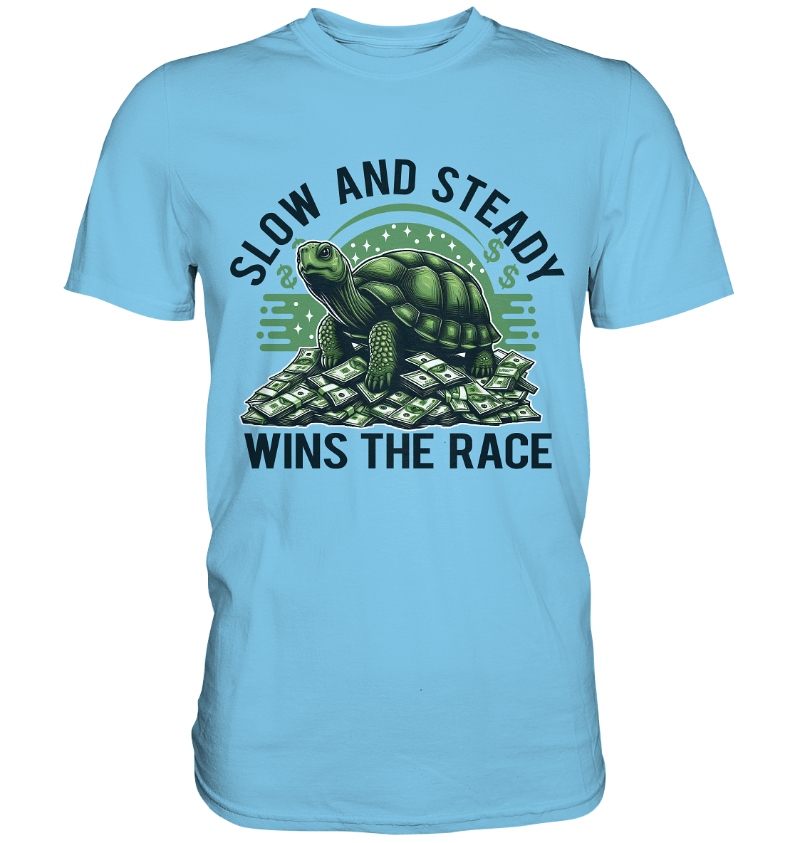 Slow and Steady Wins the Race – Schildkröte auf Geldstapel - Premium SFaunaFeels OnlineshopSteady Wins