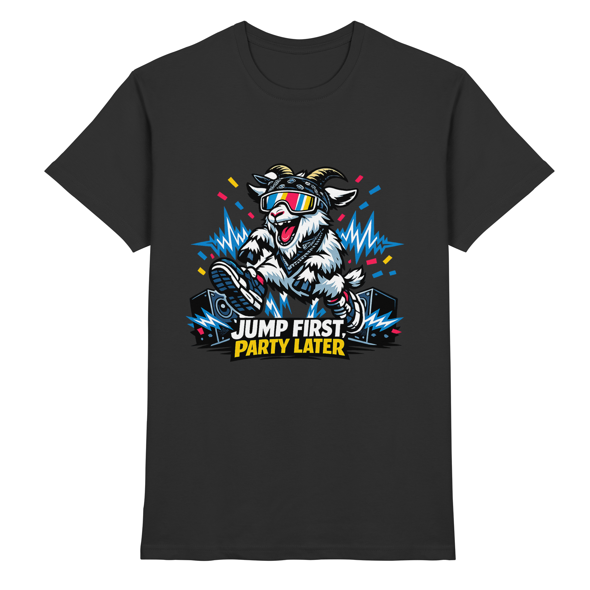 Jump First Party Later Ziege – Festival Goat - Premium Shirt