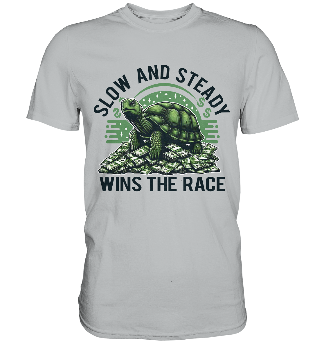 Slow and Steady Wins the Race – Schildkröte auf Geldstapel - Premium SFaunaFeels OnlineshopSteady Wins